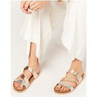 Leather Metallic Flat Mule Sandals