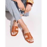 Dune London Leather Block Heel Sliders Tan