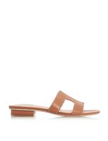 Dune London Leather Block Heel Sliders Tan