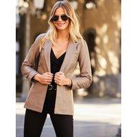 SOSANDAR Leather Single Breasted Blazer Tan
