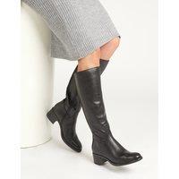 Leather Block Heel Knee High Boots