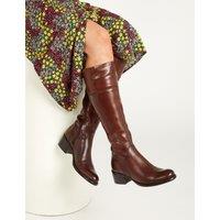 Leather Block Heel Knee High Boots