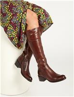 Jones Bootmaker Leather Block Heel Knee High Boots Tan