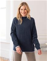 Celtic & Co. Pure Lambswool Funnel Neck Jumper Navy Mix