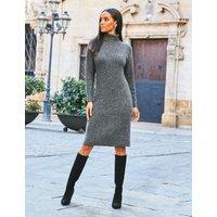 Ribbed Roll Neck Knee Length Jumper Dress