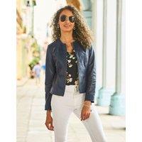 Collarless Leather Jacket