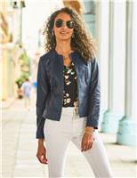 Collarless Leather Jacket