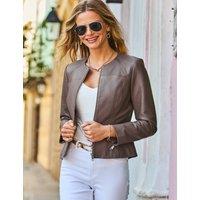 SOSANDAR Collarless Leather Jacket Tan