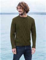 Celtic & Co. Pure Merino Wool Cable Crew Neck Jumper Green