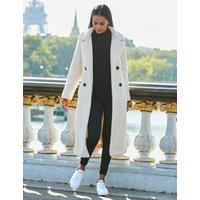 SOSANDAR Borg Teddy Double Breasted Longline Coat Cream