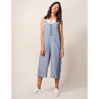 Pure Linen Button Front Cropped Dungarees