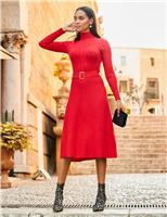 Knitted Funnel Neck Midi Jumper Dress