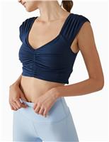 FP Movement Breathe Deeper V-Neck Ruched Crop Top Navy