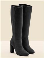 Suede Block Heel Knee High Boots