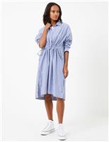 French Connection Pure Cotton Striped Knee Length Shirt Dress Blue Mix