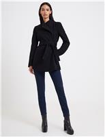 French Connection Wool Blend Belted Wrap Coat Black