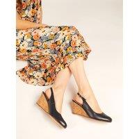Jones Bootmaker Leather Wedge Slingback Shoes Navy