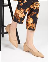 Leather Block Heel Pointed Court Shoes