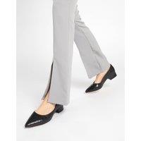 Leather Block Heel Pointed Court Shoes