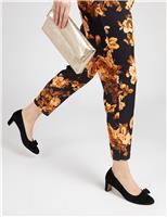 Suede Bow Block Heel Court Shoes