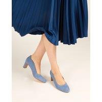 Jones Bootmaker Suede Block Heel Court Shoes Light Blue