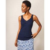 White Stuff Pure Cotton Lace Detail Vest Top Navy