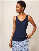 White Stuff Pure Cotton Lace Detail Vest Top Navy