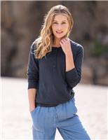 Celtic & Co. Linen Blend Button Detail Henley Top Navy