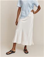 Ghost Satin Midi Slip Skirt Cream