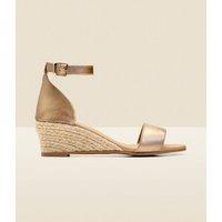 SOSANDAR Leather Ankle Strap Wedge Espadrilles Gold