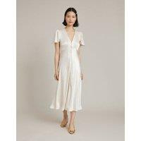 Buy Satin V-Neck Midi Waisted Dress