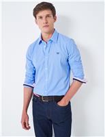 Crew Clothing Slim Fit Pure Cotton Striped Poplin Shirt Bright Blue