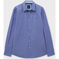 Crew Clothing Regular Fit Pure Cotton Striped Poplin Shirt Blue Mix