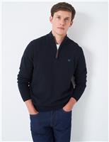 Crew Clothing Pure Cotton Half Zip Jumper Light Grey