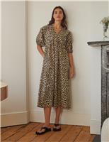 Albaray Cotton Animal Print Midi Dress Brown Mix