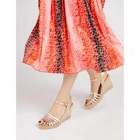 Leather Metallic Ankle Strap Wedge Sandals