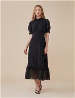 Polka Dot High Neck Midi Waisted Dress