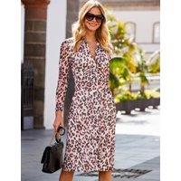 Animal Print Ruched Midi Shirt Dress