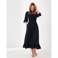 FatFace Textured Midi Tiered Dress with Linen Black