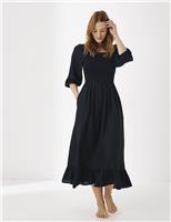 Textured Midi Tiered Dress with Linen