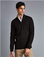 Charles Tyrwhitt Pure Merino Wool Half Zip Jumper Dark Grey