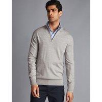 Charles Tyrwhitt Pure Merino Wool Half Zip Jumper Grey