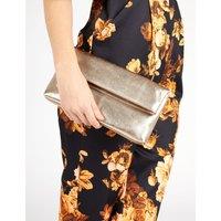 Leather Metallic Foldover Clutch Bag