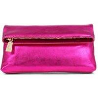 Leather Metallic Foldover Clutch Bag