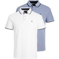 JACK & JONES 2 Pack Slim Fit Pure Cotton Tipped Polo Shirts White Mix