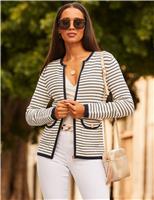 Striped Crew Neck Zip Through Cardigan