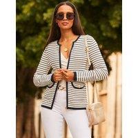 SOSANDAR Striped Crew Neck Zip Through Cardigan Black Mix