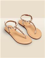 SOSANDAR Leather Sparkle Flat Toe Thong Sandals Gold