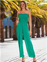 Shirred Textured Bandeau Wide Leg Jumpsuit