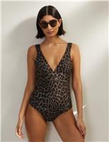 Albaray Animal Print V-Neck Swimsuit Brown Mix
